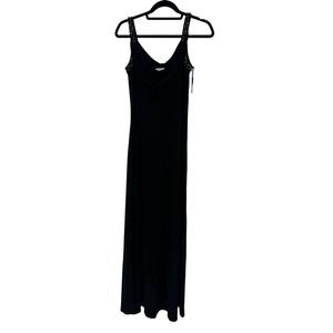 NWT Calvin Klein dress 6 black maxi elegant tan jewels cowl neck slinky sexy